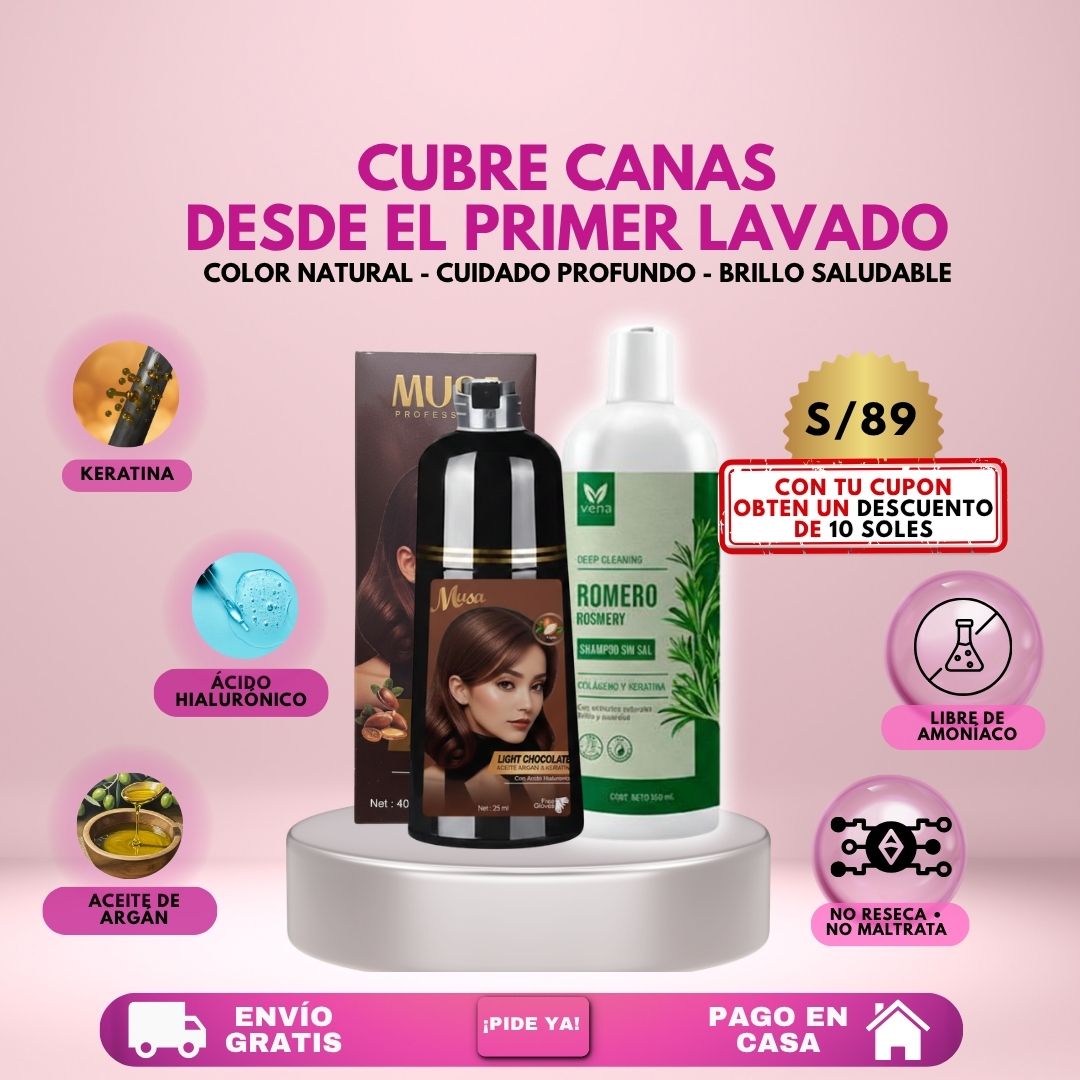 PACK 2 X 1 (SHAMPOO TINTE CUBRE CANAS + SHAMPOO DE ROMERO)