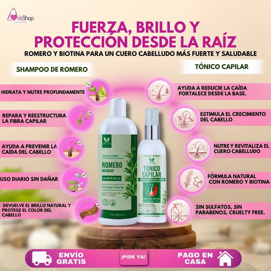 TRIO CAPILAR ANTICANAS +ANTICAÍDA(SHAMPOO TINTE +SHAMPOO ROMERO+TÓNICO CAPILAR)