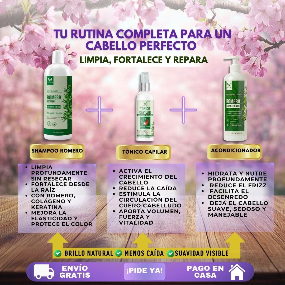 TRIO ANTICAÍDA DE ROMERO(SHAMPOO ROMERO + ACONDICIONADOR + TÓNICO CAPILAR)